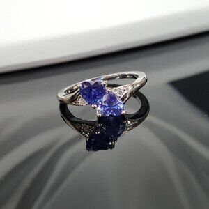 Two Hearts Tanzanite Cubic Zirconia Ring